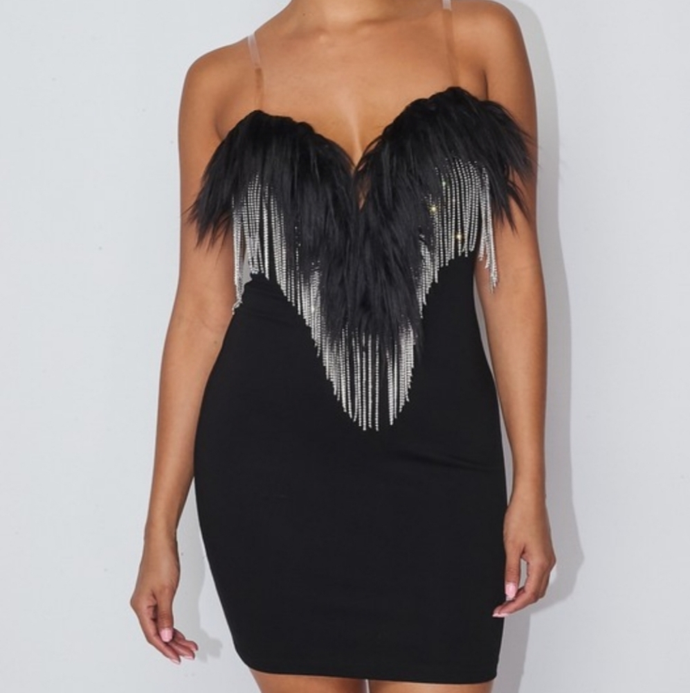 💥BIG SALE💥Lovers & Friends Fur Rhinestone Dress